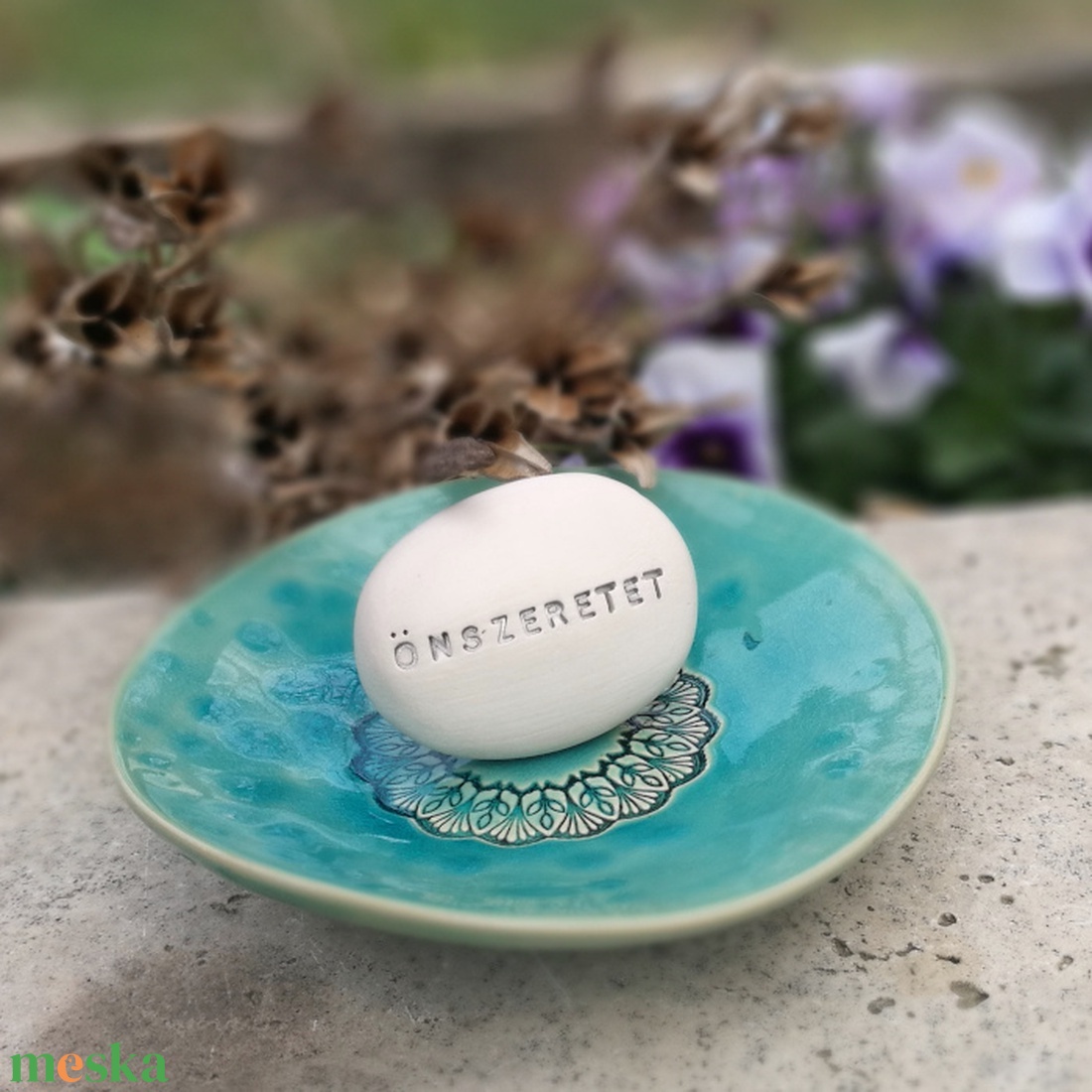 ÖNSZERETET - Kerámia Varázskavics üzenettel, motivációs felirattal - esküvő - emlék & ajándék - köszönőajándék - Meska.hu