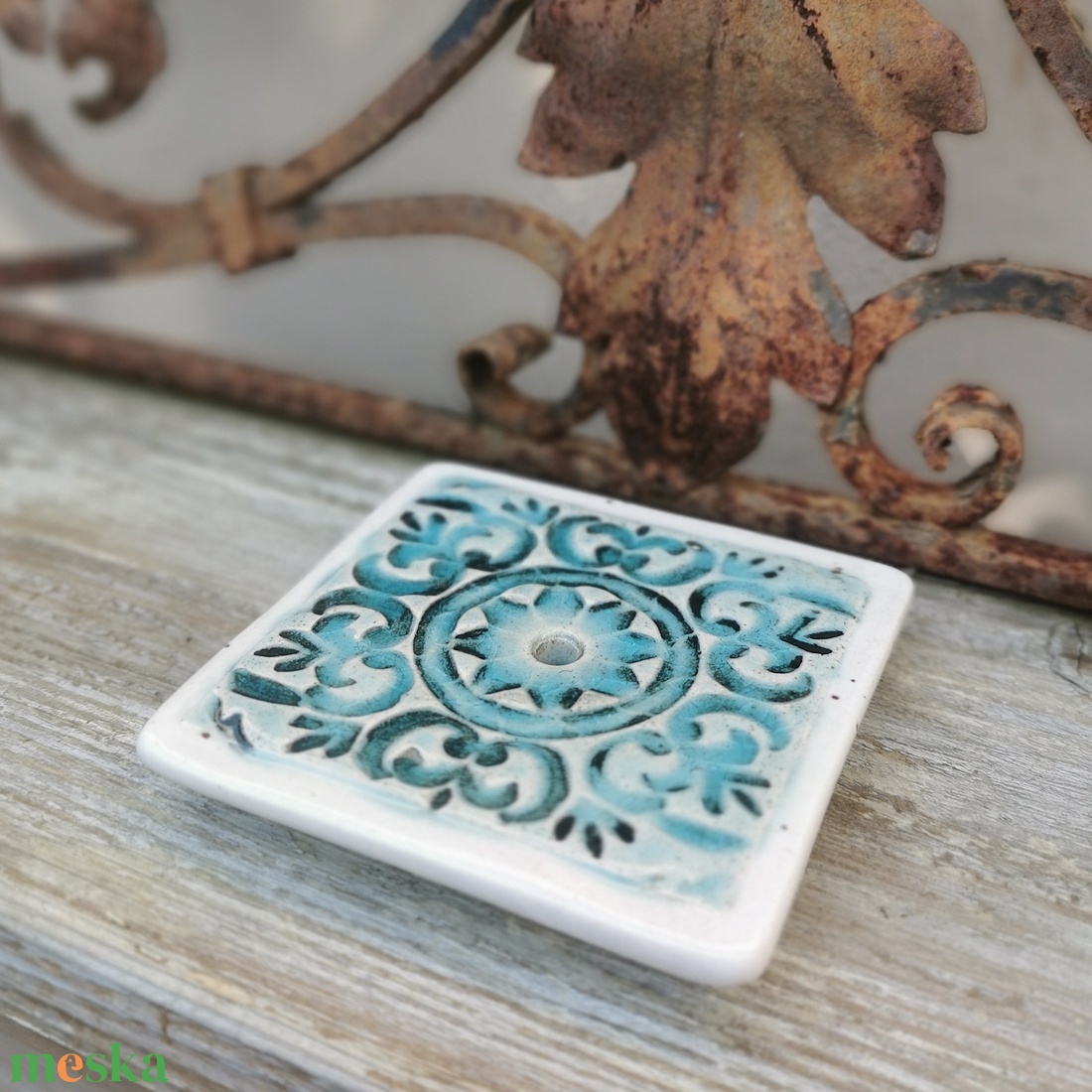 Kézzel készült kerámia szappantartó türkiz mintával � mediterrán stílusú fürdőszobai dekor - otthon & életmód - fürdőszoba - szappantartó - Meska.hu