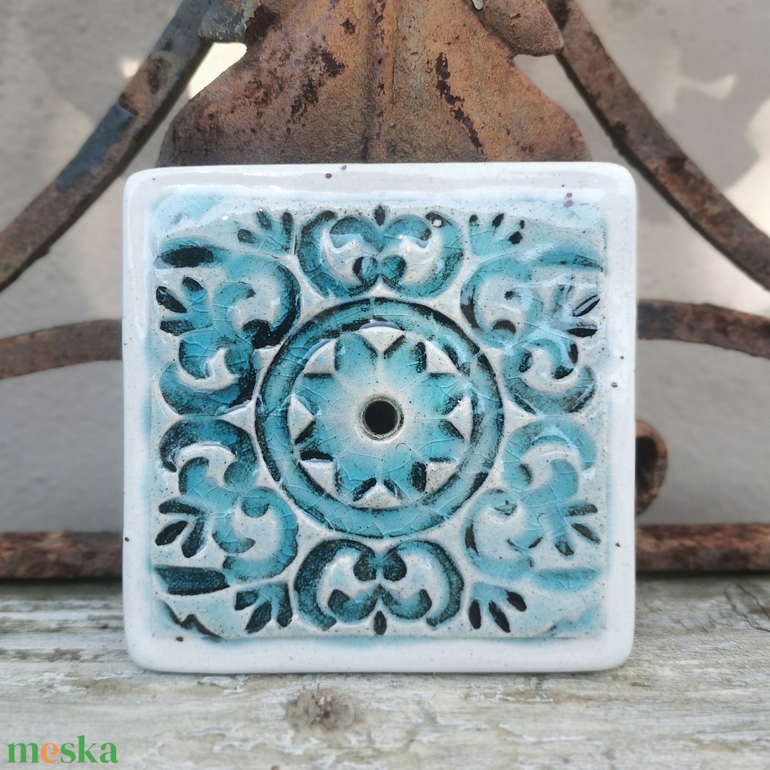 Kézzel készült kerámia szappantartó türkiz mintával � mediterrán stílusú fürdőszobai dekor - otthon & életmód - fürdőszoba - szappantartó - Meska.hu