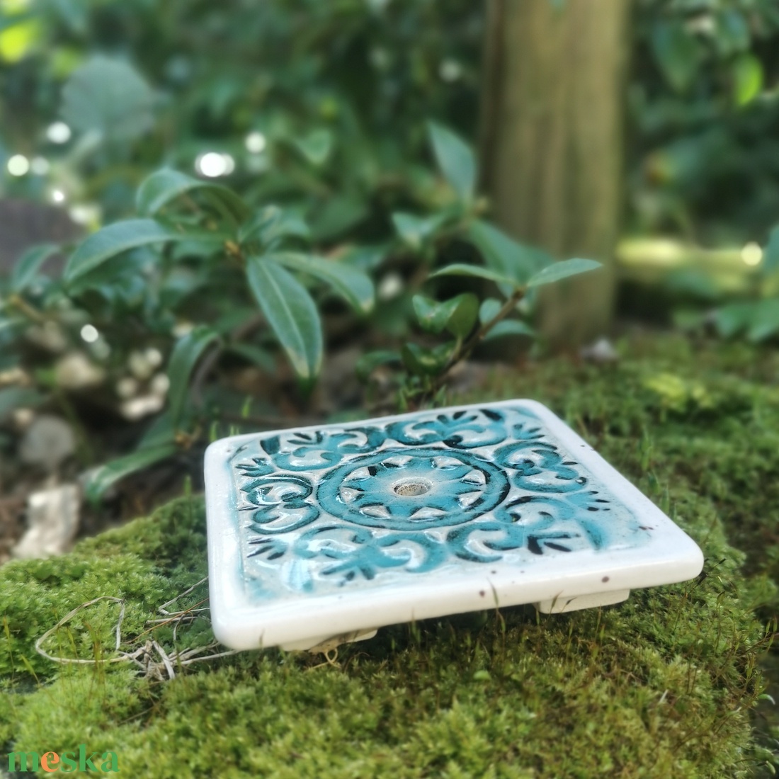 Kézzel készült kerámia szappantartó türkiz mintával � mediterrán stílusú fürdőszobai dekor - otthon & életmód - fürdőszoba - szappantartó - Meska.hu