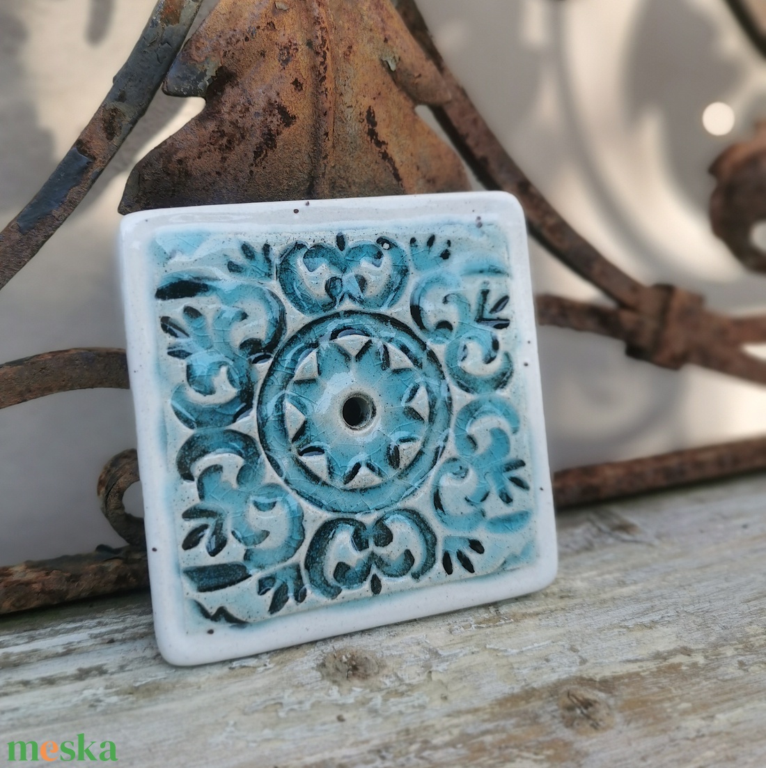 Kézzel készült kerámia szappantartó türkiz mintával � mediterrán stílusú fürdőszobai dekor - otthon & életmód - fürdőszoba - szappantartó - Meska.hu
