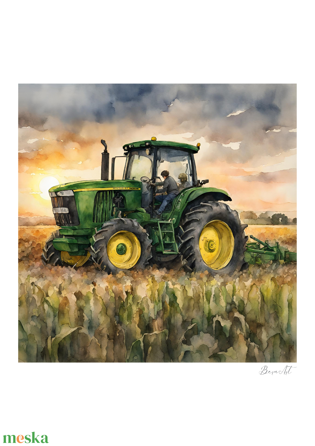 John Deere Traktor  Akvarell Illusztráció (A3-as méretben) - művészet - grafika & illusztráció - egyéb rajzok - Meska.hu