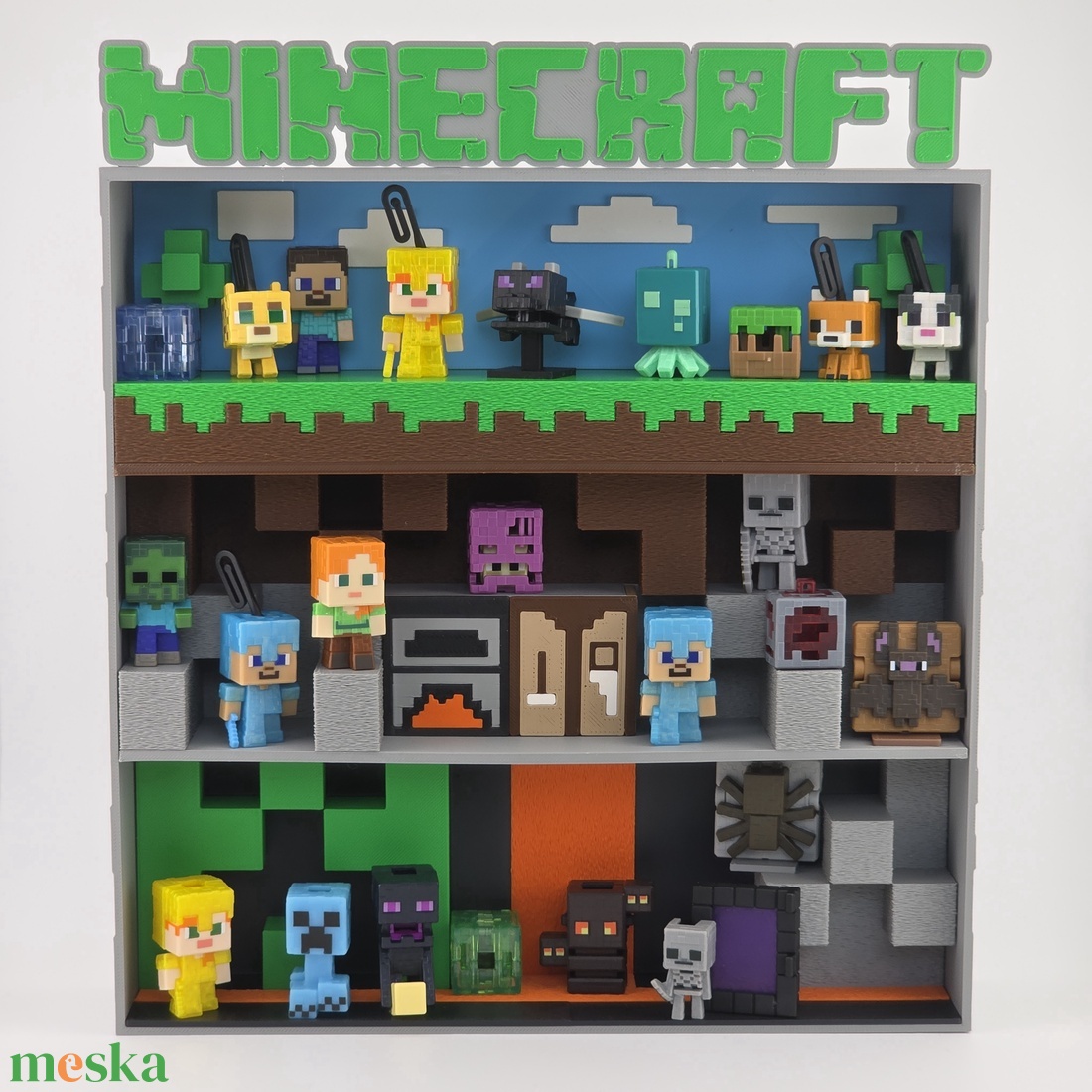 Minecraft Kinder Joy figuratartó állvány � Falra akasztható - otthon & életmód - tárolás & rendszerezés - íróasztali tároló - Meska.hu