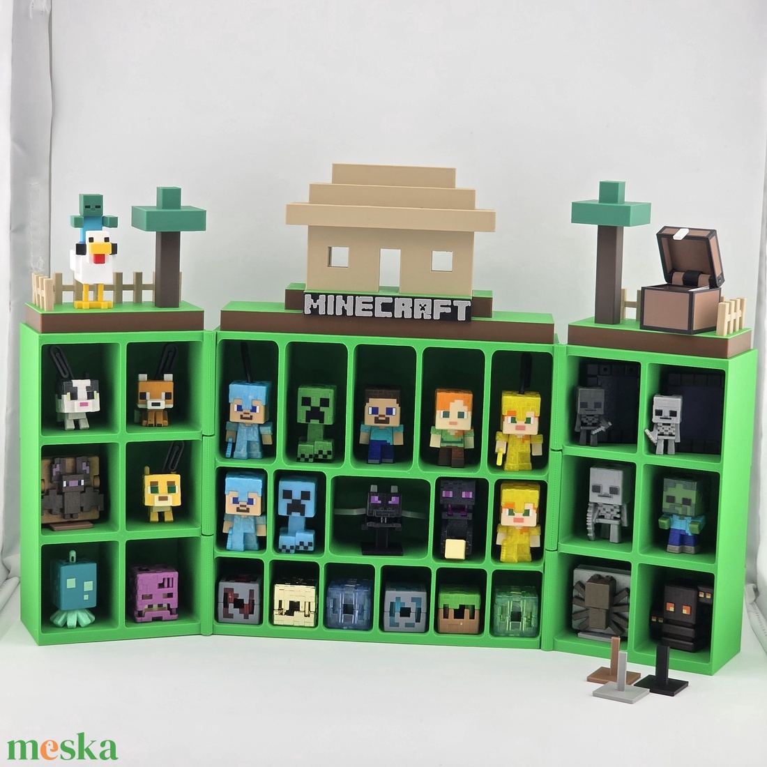 Minecraft Kinder Joy figuratartó állvány kinyitható Creeper verzió ajándék figuratalp és kártya tartó láda - otthon & életmód - tárolás & rendszerezés - íróasztali tároló - Meska.hu
