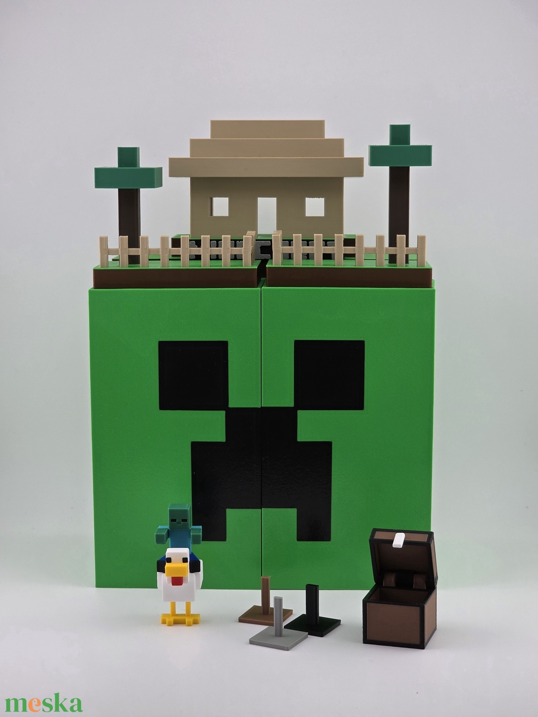 Minecraft Kinder Joy figuratartó állvány kinyitható Creeper verzió ajándék figuratalp és kártya tartó láda - otthon & életmód - tárolás & rendszerezés - íróasztali tároló - Meska.hu