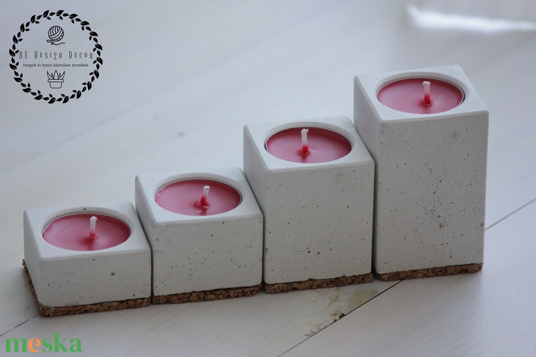 Beton adventi 4-es mécsestartó szett - otthon & életmód - gyertya, illat, aroma - mécses és mécsestartó - Meska.hu