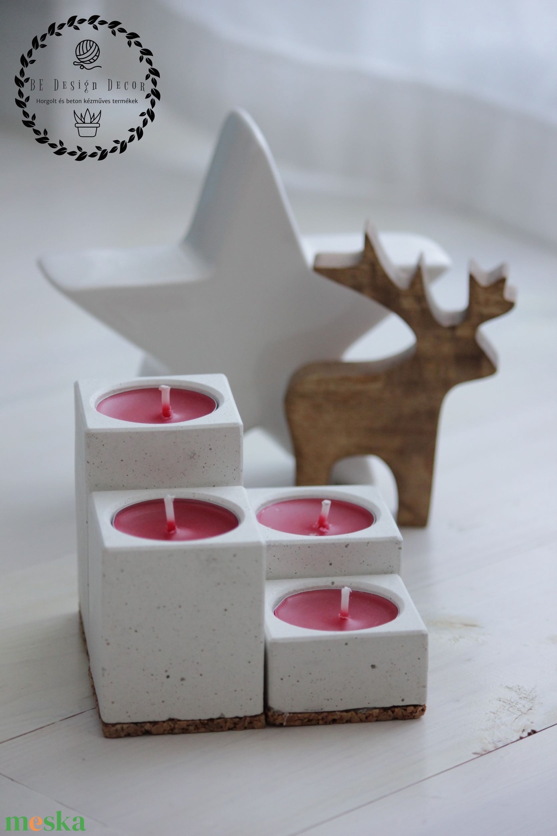 Beton adventi 4-es mécsestartó szett - otthon & életmód - gyertya, illat, aroma - mécses és mécsestartó - Meska.hu