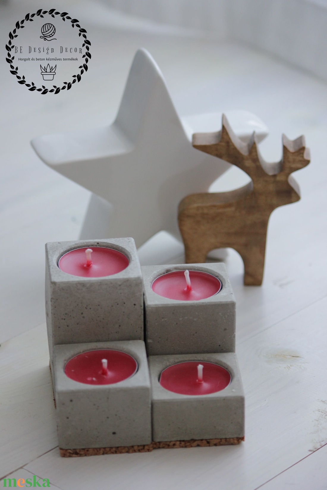 Beton adventi 4-es mécsestartó szett - otthon & életmód - gyertya, illat, aroma - mécses és mécsestartó - Meska.hu