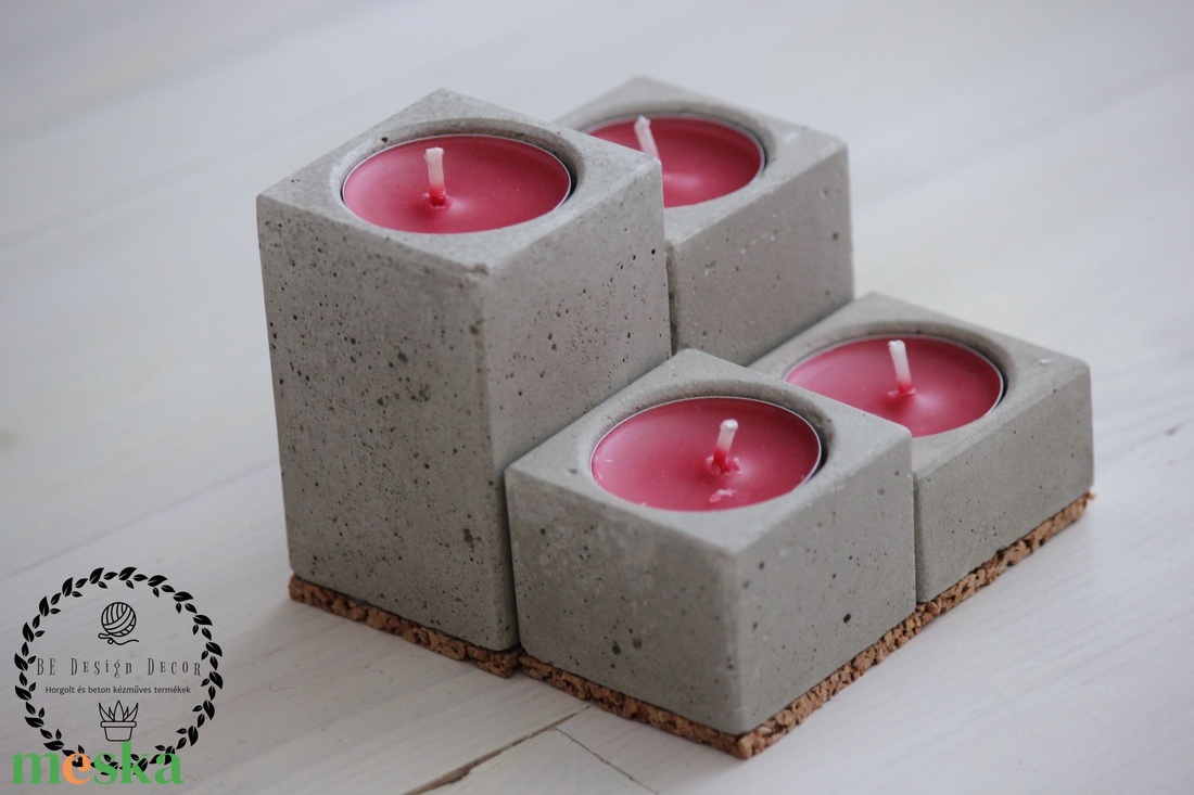 Beton adventi 4-es mécsestartó szett - otthon & életmód - gyertya, illat, aroma - mécses és mécsestartó - Meska.hu