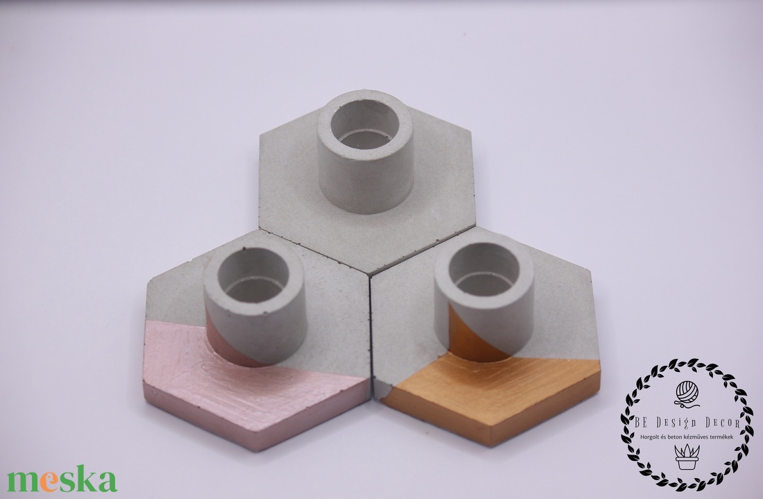 Beton hexagon talpas gyertyatartó - esküvő - dekoráció - gyertya & gyertyatartó - Meska.hu