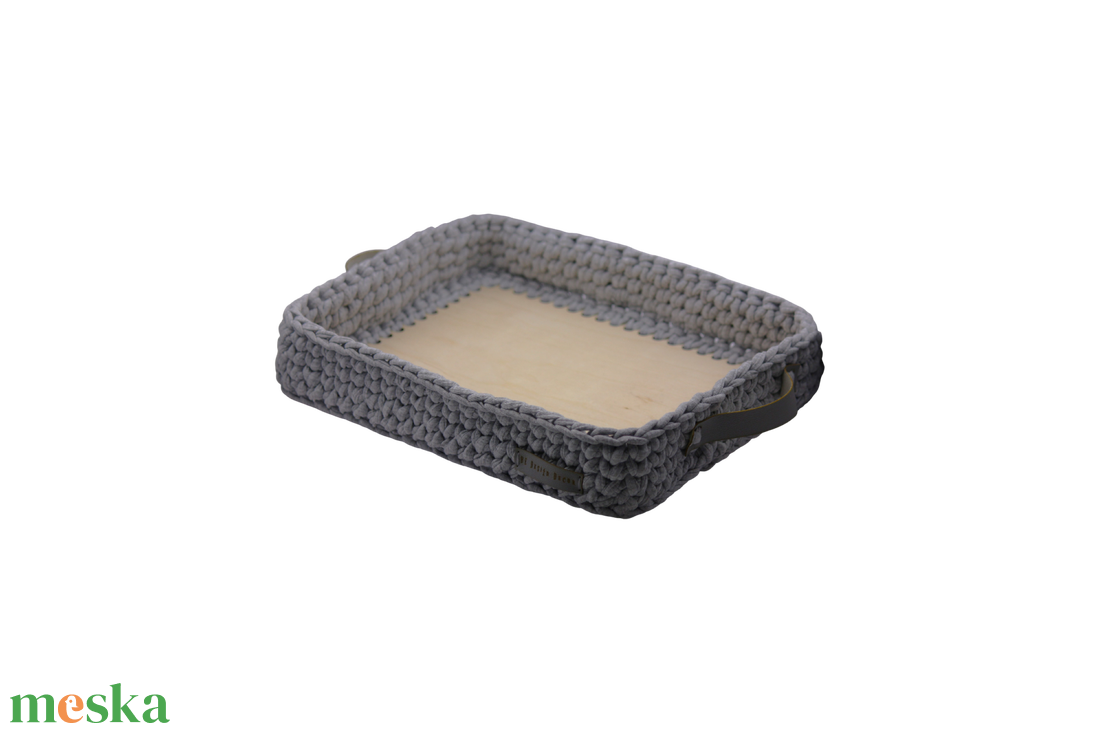 Horgolt tálca textilbőr fogantyúval - otthon & életmód - konyhafelszerelés, tálalás - tálalás - tálca - Meska.hu