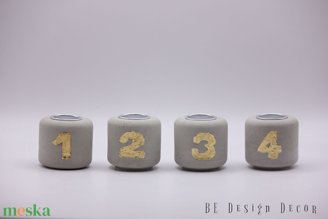 Beton adventi 4-es gyertyatartó szett - karácsony - adventi díszek - adventi gyertyadíszek és koszorúdíszek - Meska.hu