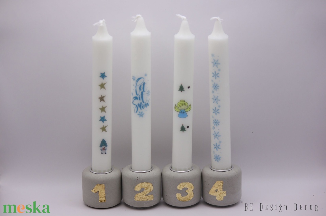 Beton adventi 4-es gyertyatartó szett - karácsony - adventi díszek - adventi gyertyadíszek és koszorúdíszek - Meska.hu