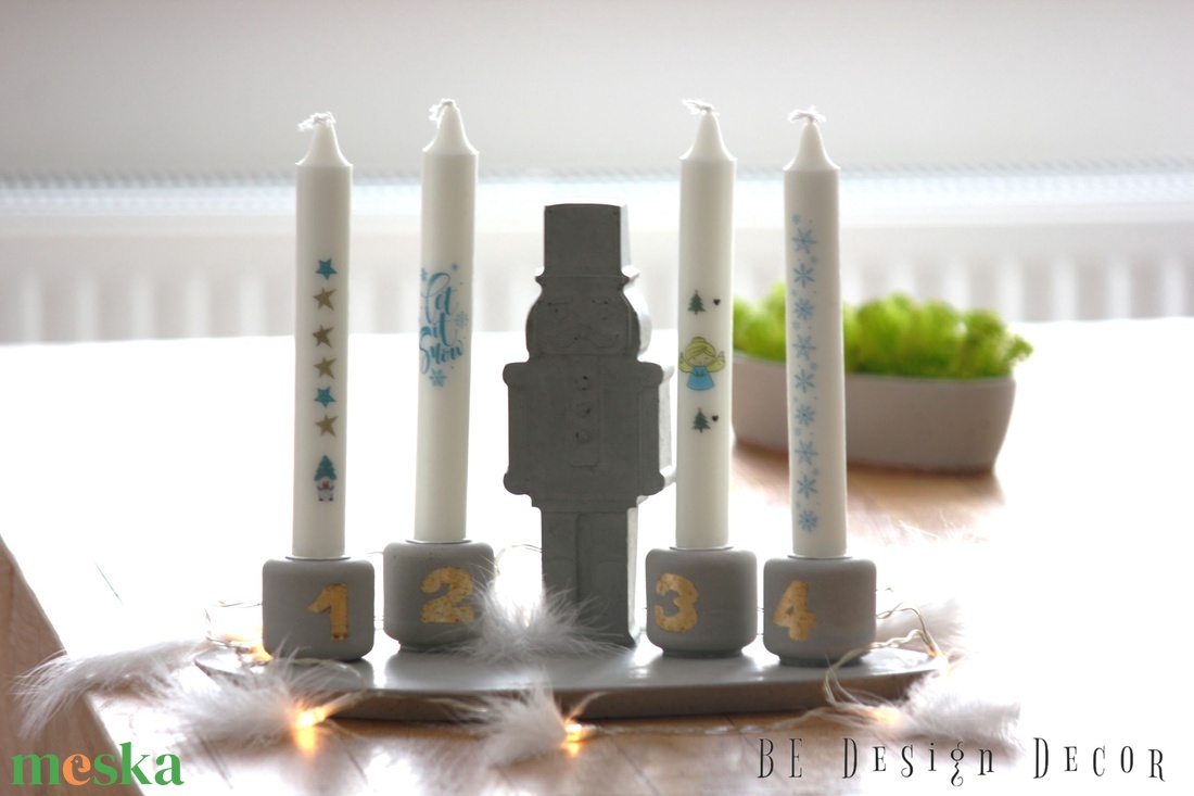 Beton adventi 4-es gyertyatartó szett - karácsony - adventi díszek - adventi gyertyadíszek és koszorúdíszek - Meska.hu