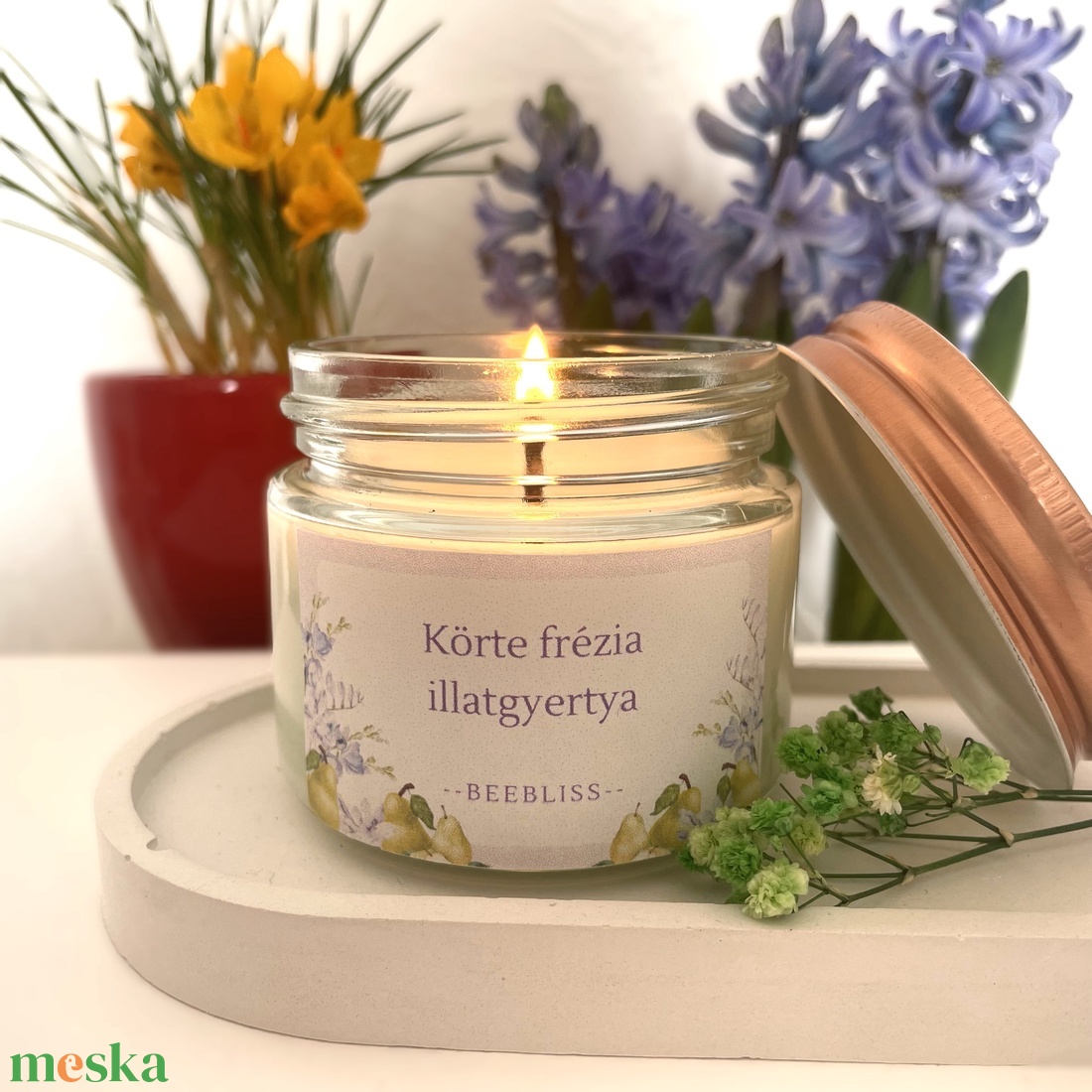 Körte frézia illatgyertya  - otthon & életmód - gyertya, illat, aroma - gyertya - Meska.hu