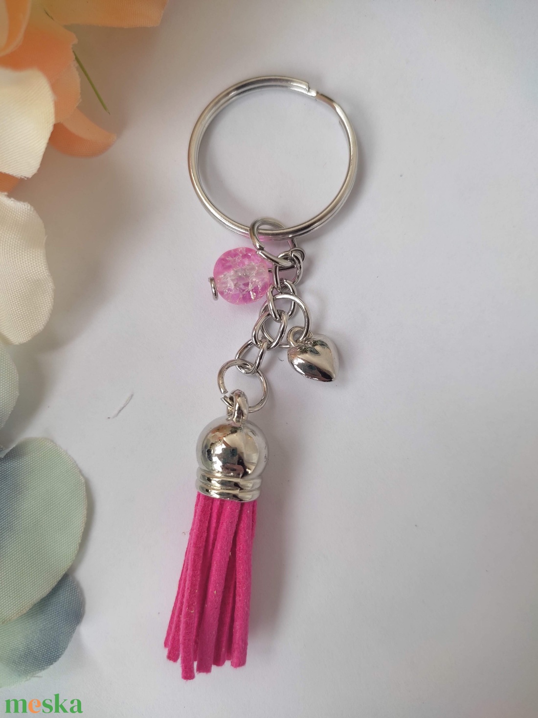 Pink-ezüst kulcstartó - táska & tok - kulcstartó & táskadísz - kulcstartó - Meska.hu