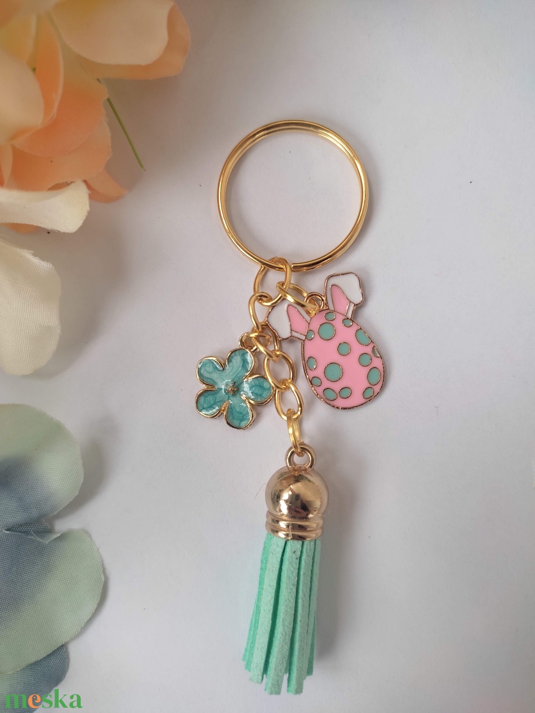 Rózsaszín-menta húsvéti kulcstartó - táska & tok - kulcstartó & táskadísz - kulcstartó - Meska.hu