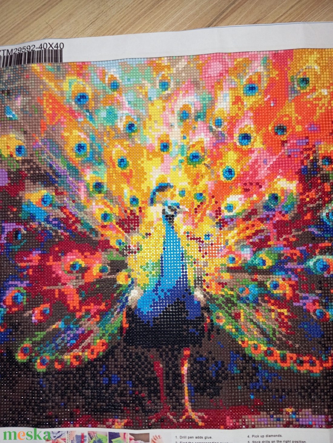 Színekben pompázó páva - gyémántszemes kép - otthon & életmód - dekoráció - kép & falikép - mozaik kép - Meska.hu