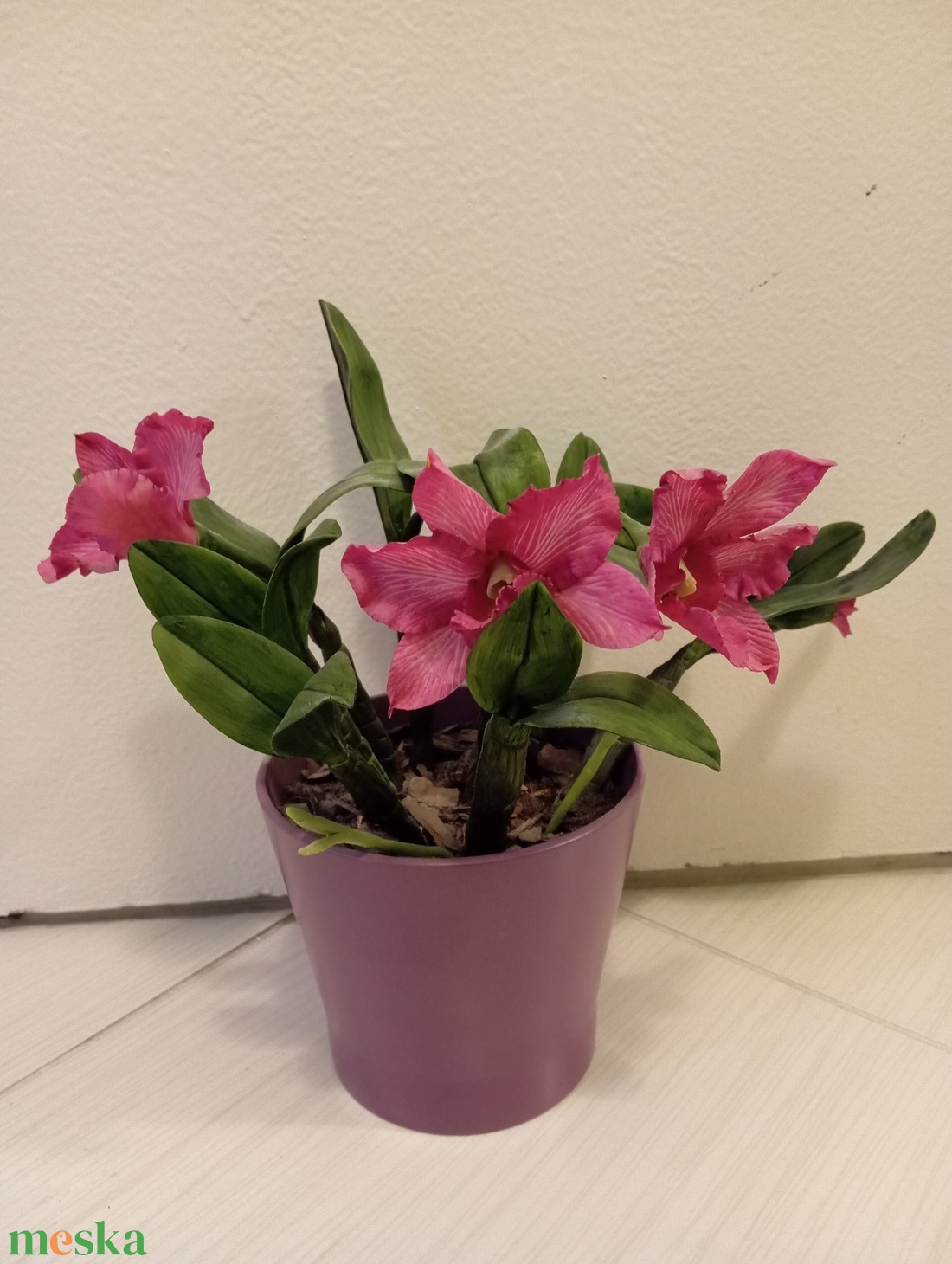 rózsaszín cattleya - agyag orchidea  - otthon & életmód - dekoráció - dísztárgy - Meska.hu