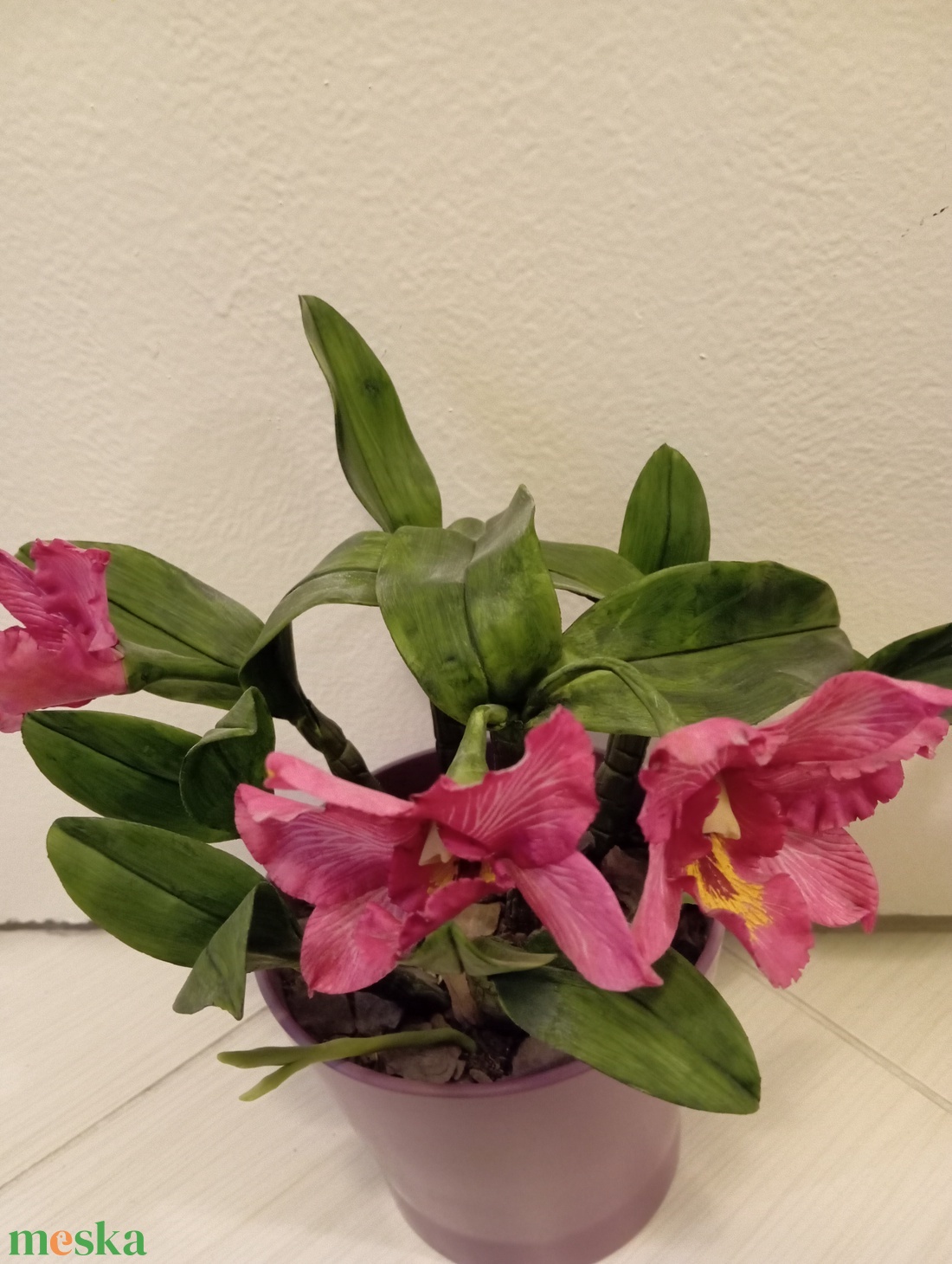 rózsaszín cattleya - agyag orchidea  - otthon & életmód - dekoráció - dísztárgy - Meska.hu