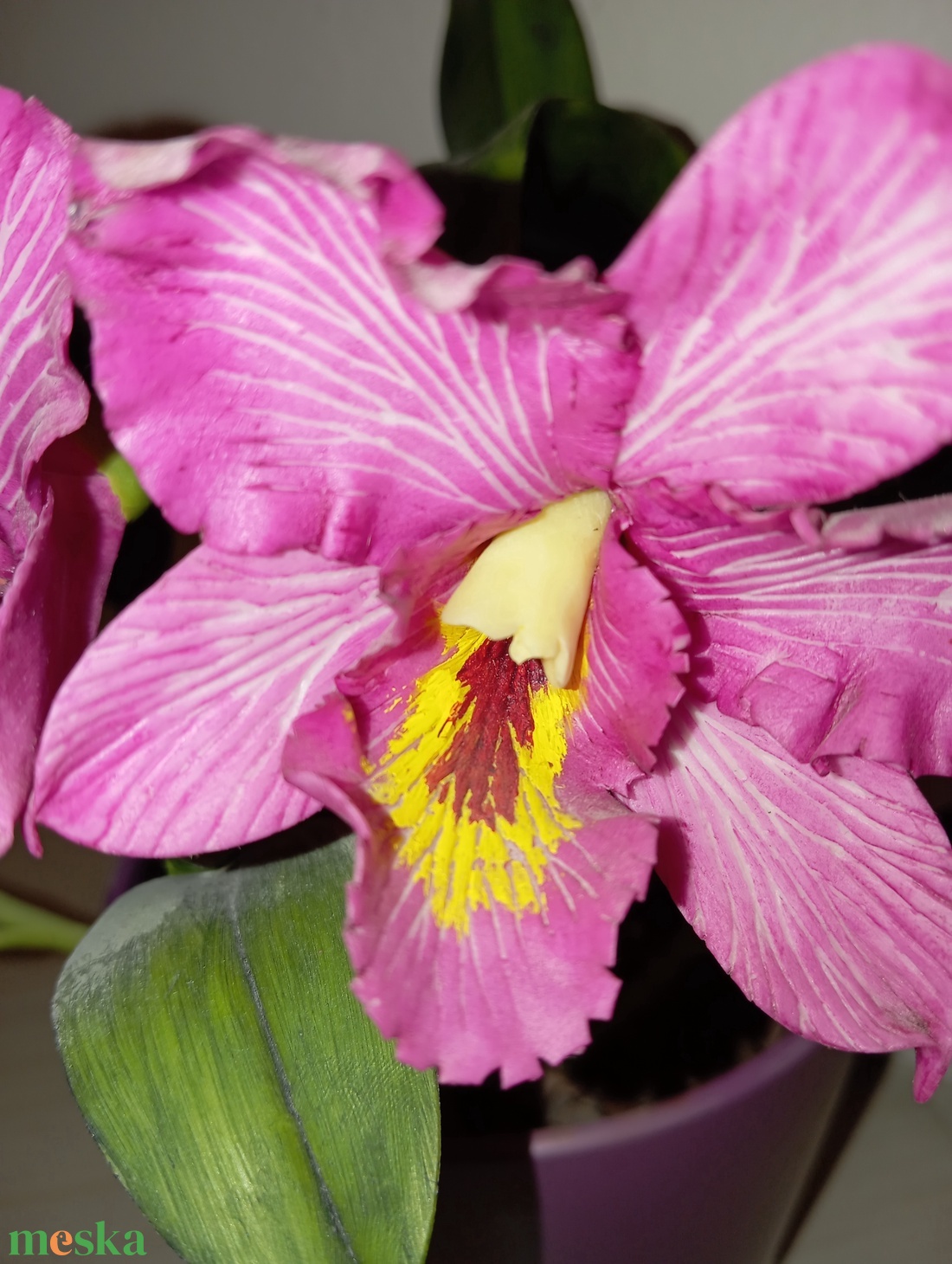 rózsaszín cattleya - agyag orchidea  - otthon & életmód - dekoráció - dísztárgy - Meska.hu