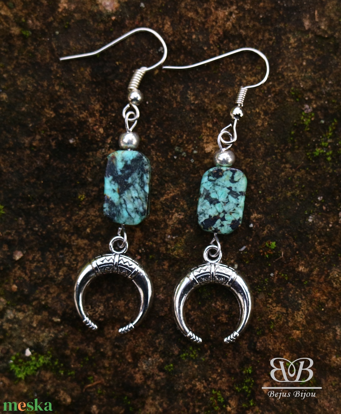 Türkiz újhold fülbevaló - ékszer - fülbevaló - lógó fülbevaló - Meska.hu