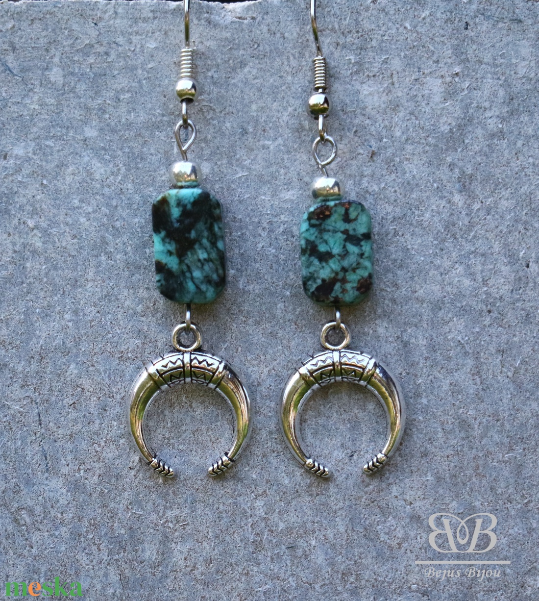 Türkiz újhold fülbevaló - ékszer - fülbevaló - lógó fülbevaló - Meska.hu