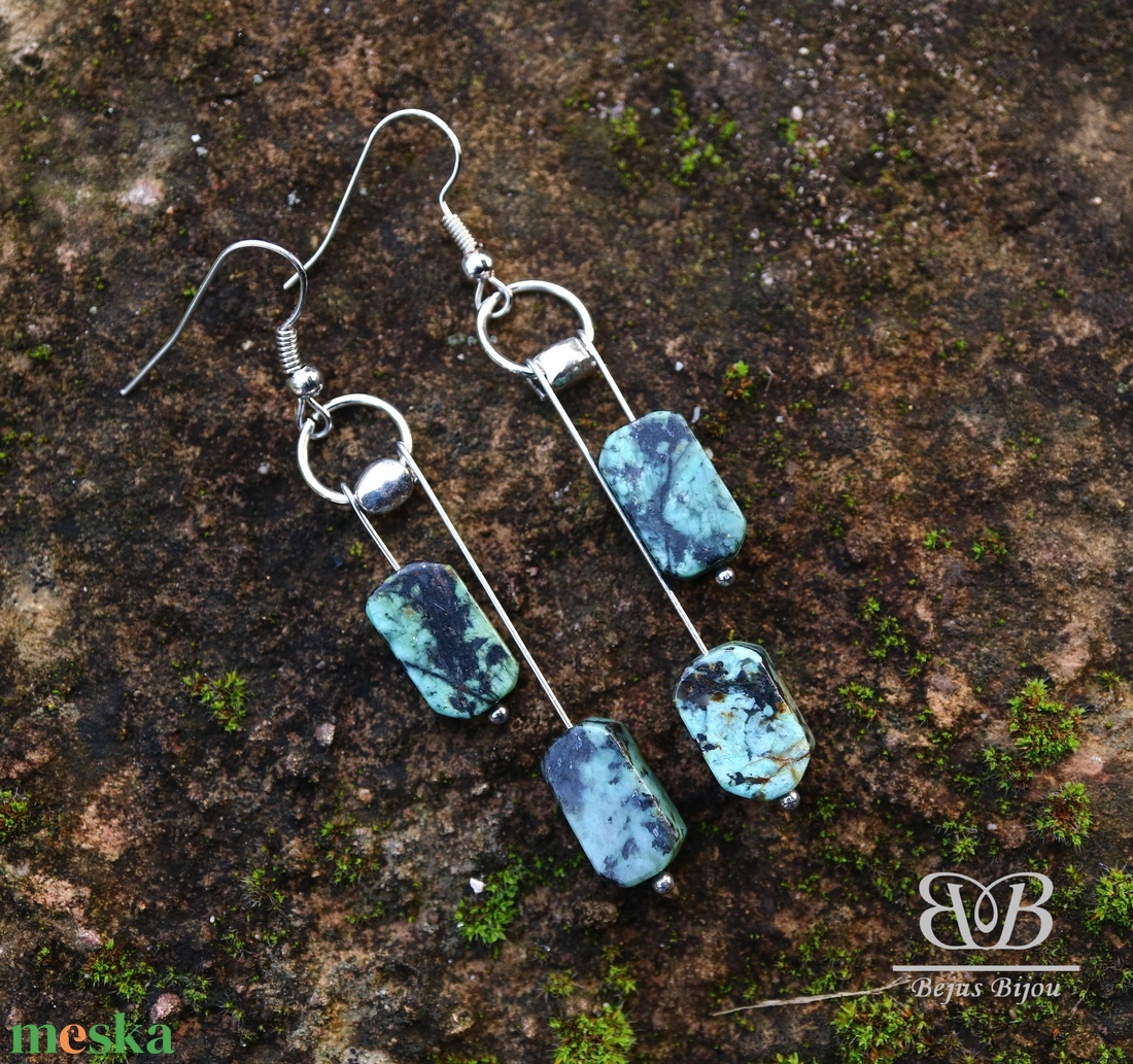 Türkiz fülbevaló  - ékszer - fülbevaló - lógó fülbevaló - Meska.hu