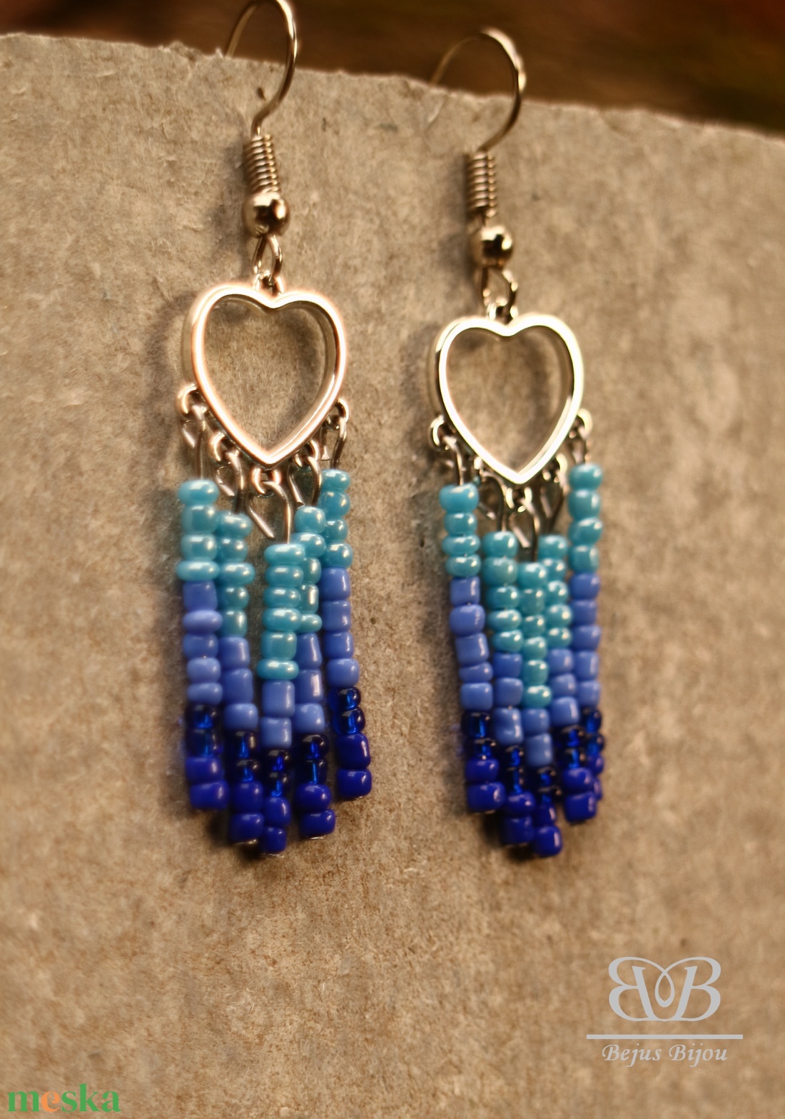 Bohó fülbevaló - kék szív - ékszer - fülbevaló - lógó fülbevaló - Meska.hu