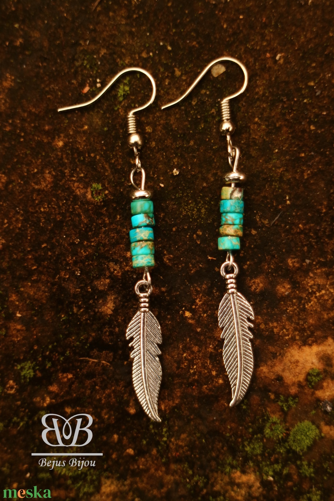  Madártoll fülbevaló - kék jáspis - ékszer - fülbevaló - lógó fülbevaló - Meska.hu