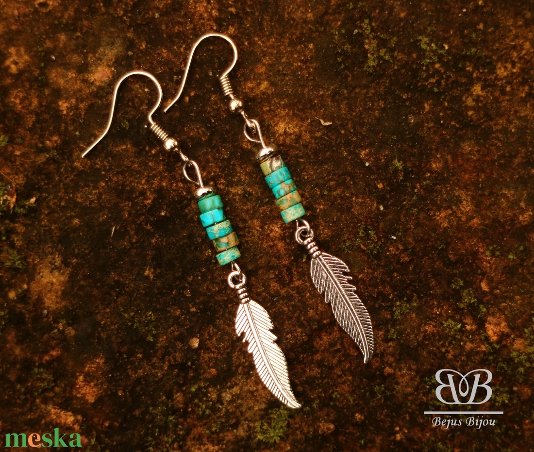  Madártoll fülbevaló - kék jáspis - ékszer - fülbevaló - lógó fülbevaló - Meska.hu