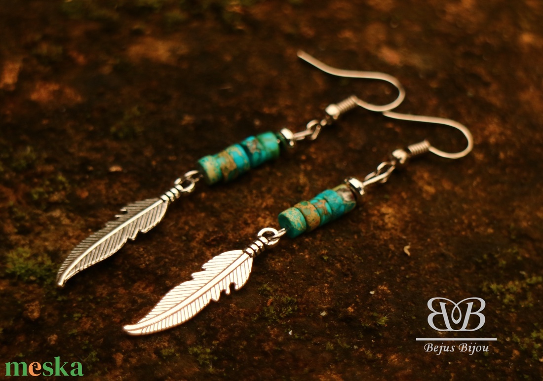  Madártoll fülbevaló - kék jáspis - ékszer - fülbevaló - lógó fülbevaló - Meska.hu