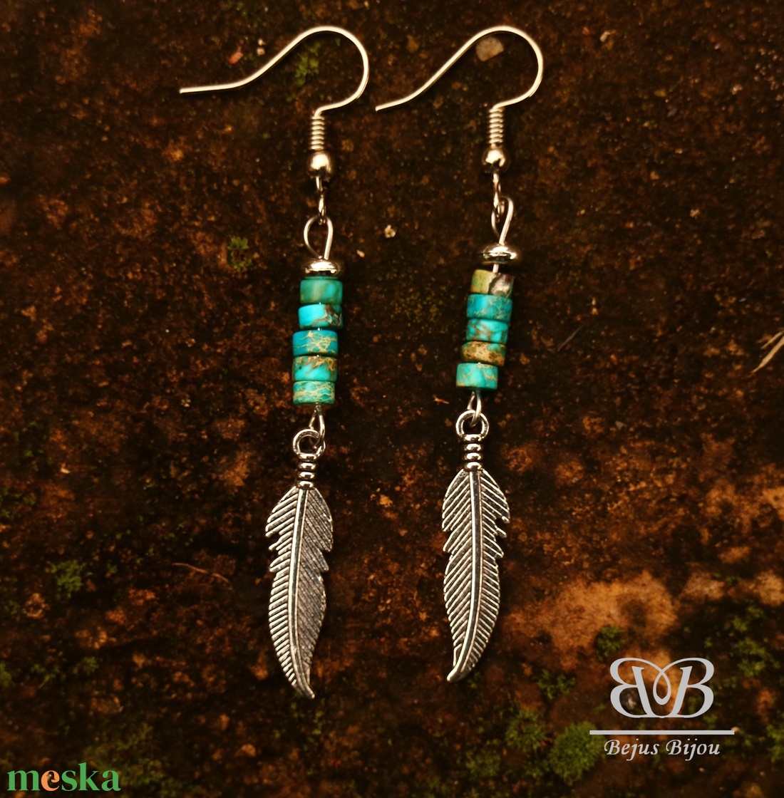  Madártoll fülbevaló - kék jáspis - ékszer - fülbevaló - lógó fülbevaló - Meska.hu