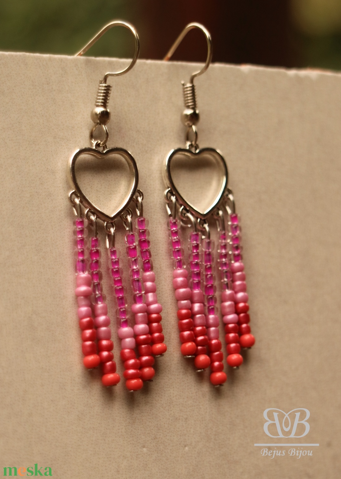 Ombre szív - pink - ékszer - fülbevaló - lógó fülbevaló - Meska.hu