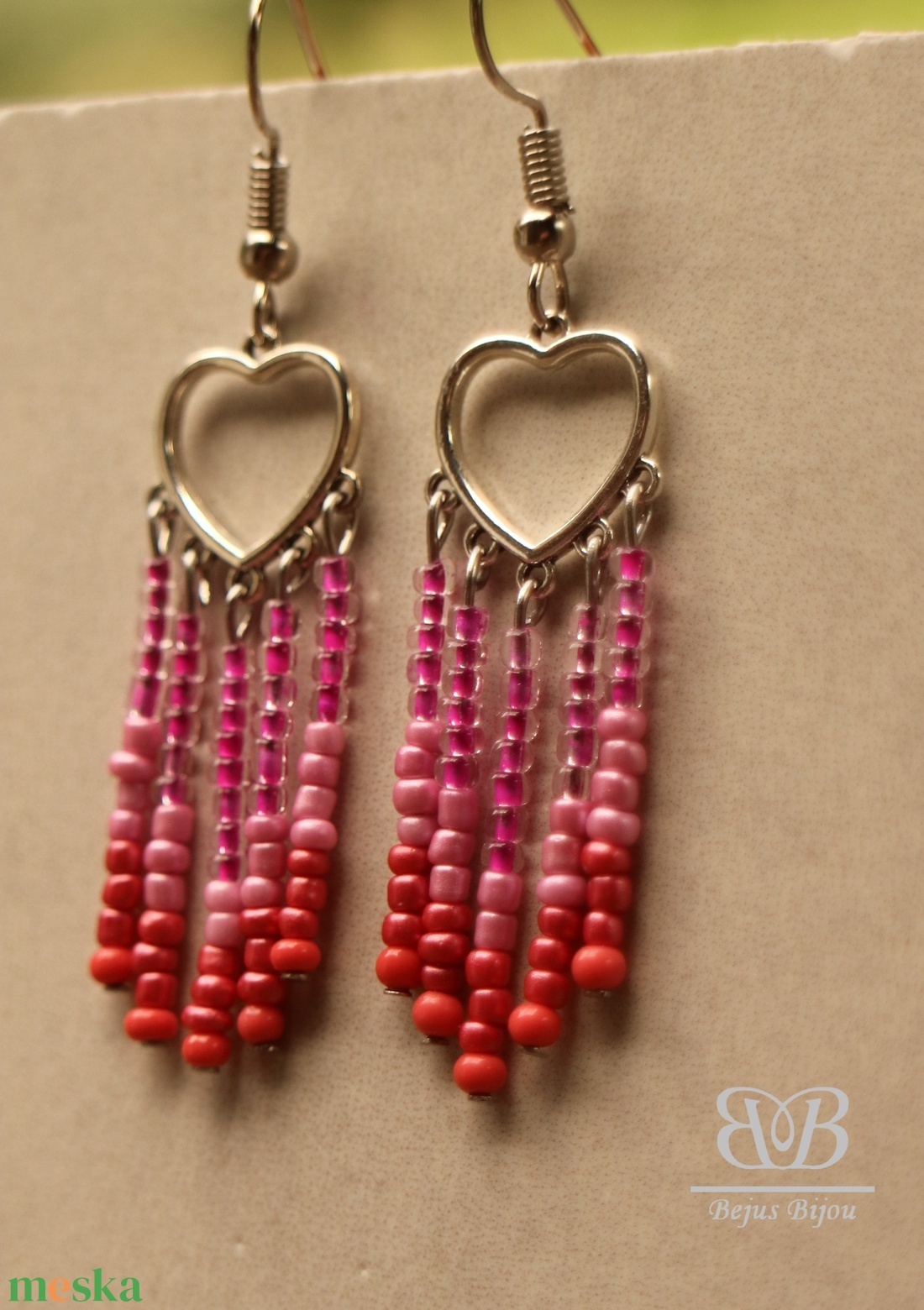 Ombre szív - pink - ékszer - fülbevaló - lógó fülbevaló - Meska.hu