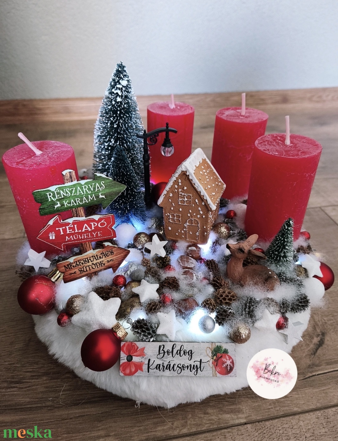 Mézeskalács házikó adventi koszorú  - karácsony - adventi díszek - adventi koszorú - Meska.hu