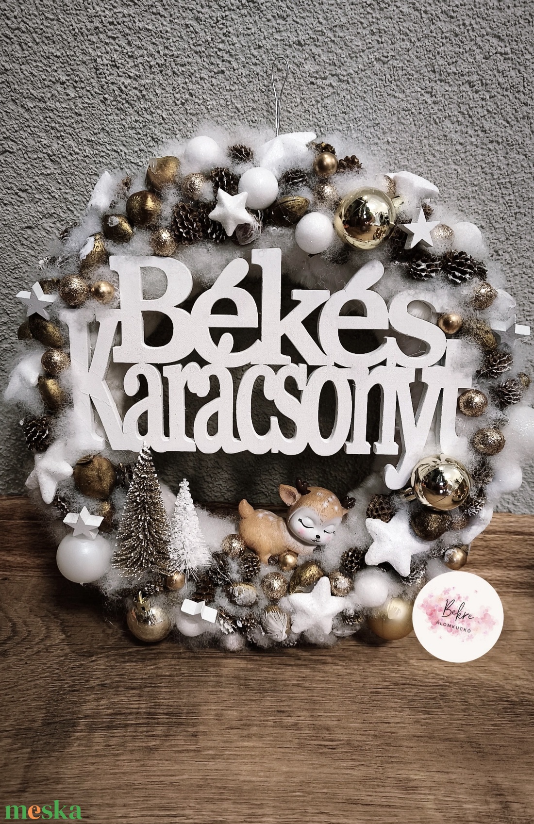 Arany őzikés karácsonyi kopogtató  - karácsony - karácsonyi lakásdekoráció - karácsonyi ajtódíszek - Meska.hu