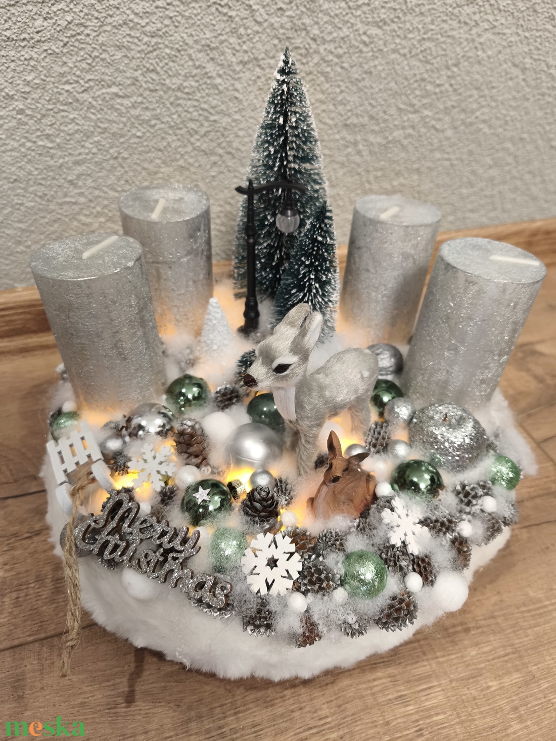 Ezüst - Zöld szarvasos adventi koszorú  - karácsony - adventi díszek - adventi koszorú - Meska.hu Ezüst - Zöld szarvasos adventi koszorú  - karácsony - adventi díszek - adventi koszorú - Meska.hu