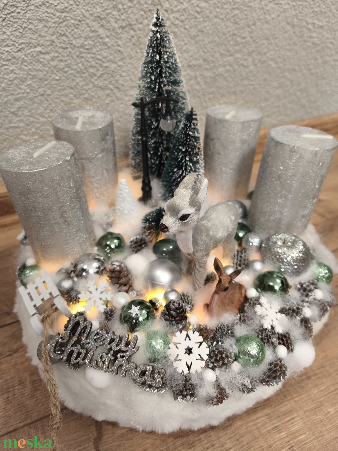 Ezüst - Zöld szarvasos adventi koszorú  - karácsony - adventi díszek - adventi koszorú - Meska.hu Ezüst - Zöld szarvasos adventi koszorú  - karácsony - adventi díszek - adventi koszorú - Meska.hu