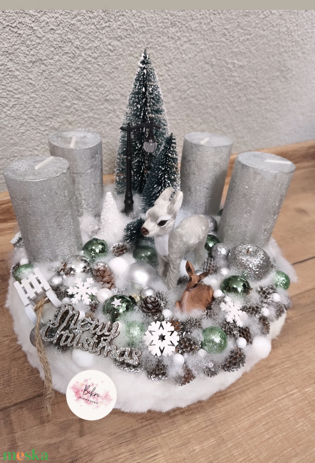 Ezüst - Zöld szarvasos adventi koszorú  - karácsony - adventi díszek - adventi koszorú - Meska.hu Ezüst - Zöld szarvasos adventi koszorú  - karácsony - adventi díszek - adventi koszorú - Meska.hu
