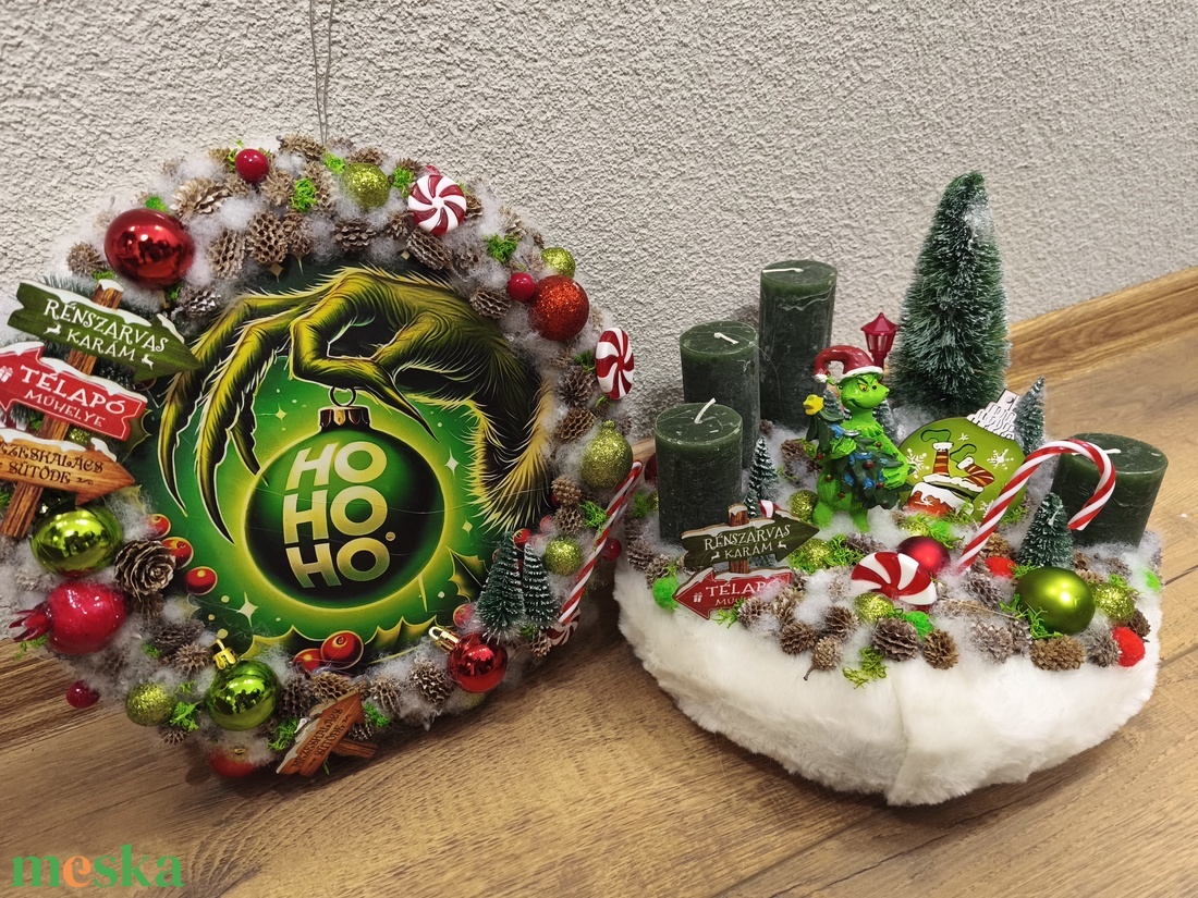 Grinch adventi szett - karácsony - adventi díszek - adventi gyertyadíszek és koszorúdíszek - Meska.hu