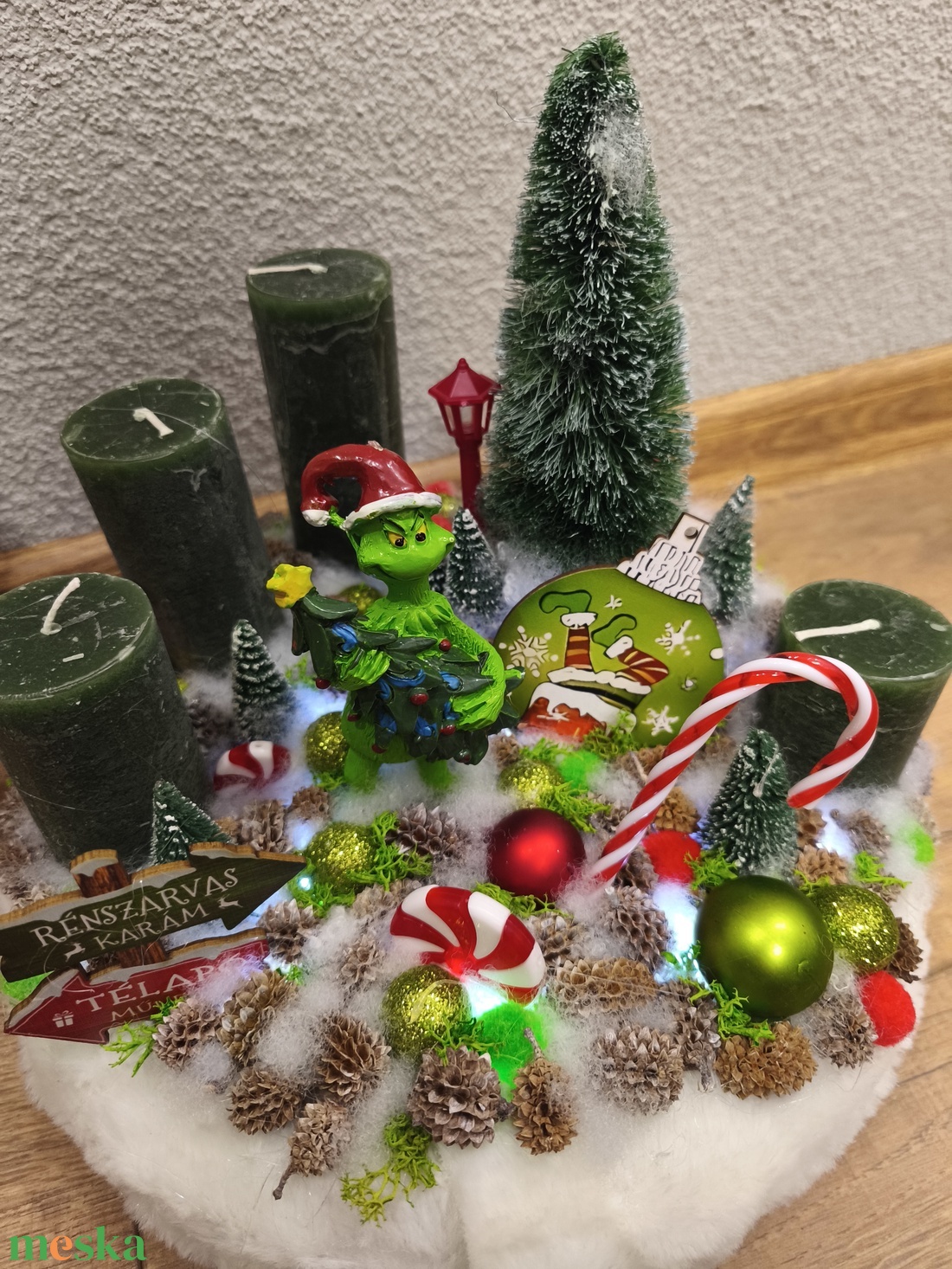 Grinch adventi szett - karácsony - adventi díszek - adventi gyertyadíszek és koszorúdíszek - Meska.hu