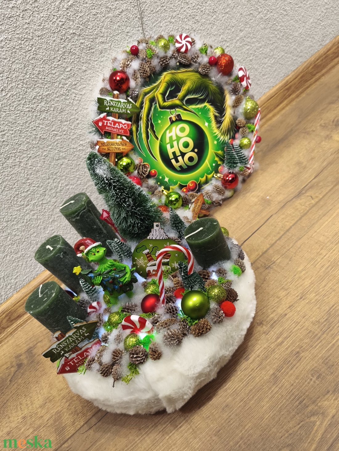 Grinch adventi szett - karácsony - adventi díszek - adventi gyertyadíszek és koszorúdíszek - Meska.hu