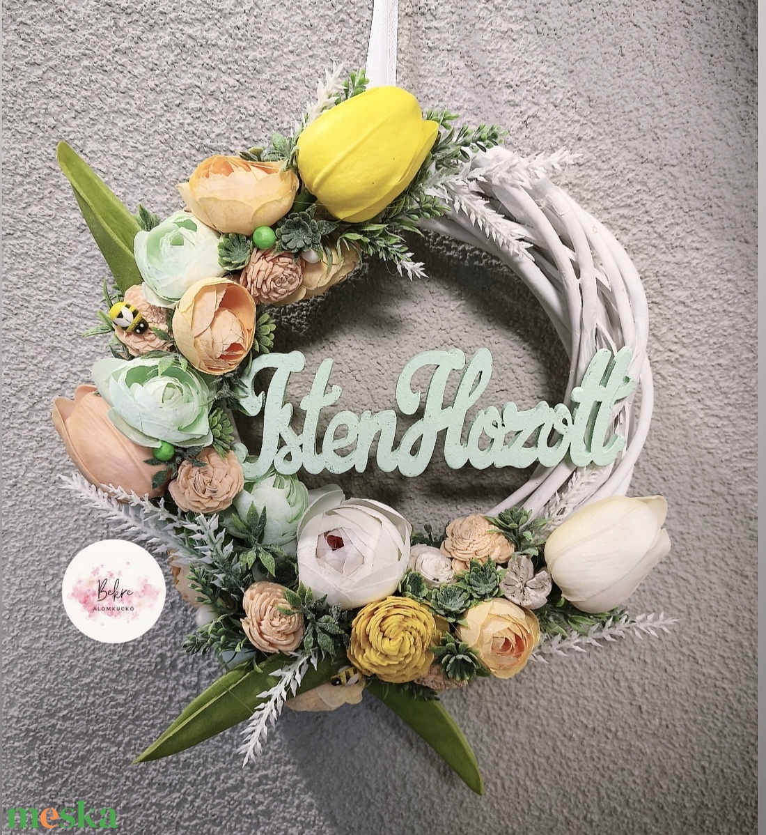 Tavaszi kopogtató - IstenH zöld  - otthon & életmód - dekoráció - ajtó- és ablak dekoráció - ajtódísz & kopogtató - Meska.hu