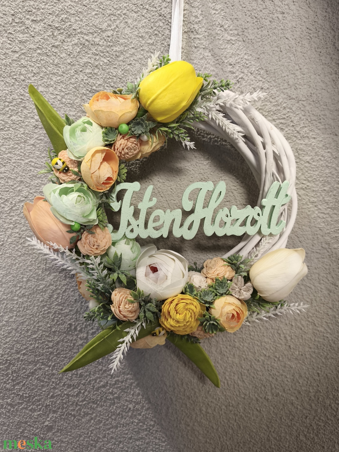 Tavaszi kopogtató - IstenH zöld  - otthon & életmód - dekoráció - ajtó- és ablak dekoráció - ajtódísz & kopogtató - Meska.hu