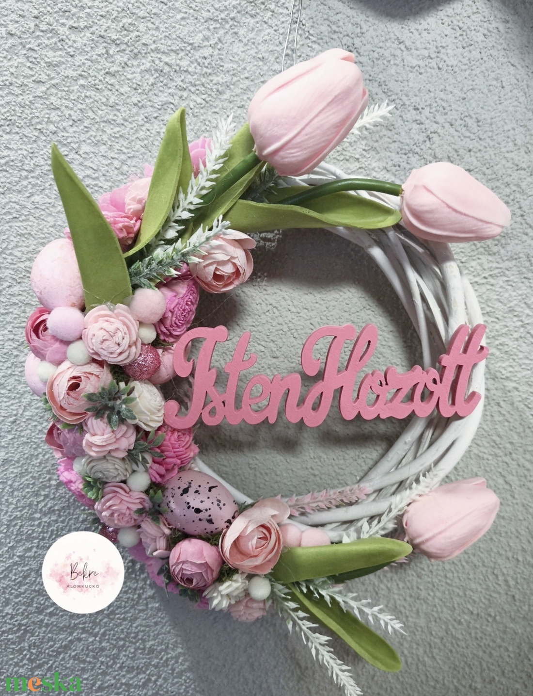 Tavaszi kopogtató - Isten H rózsaszín  - otthon & életmód - dekoráció - ajtó- és ablak dekoráció - ajtódísz & kopogtató - Meska.hu