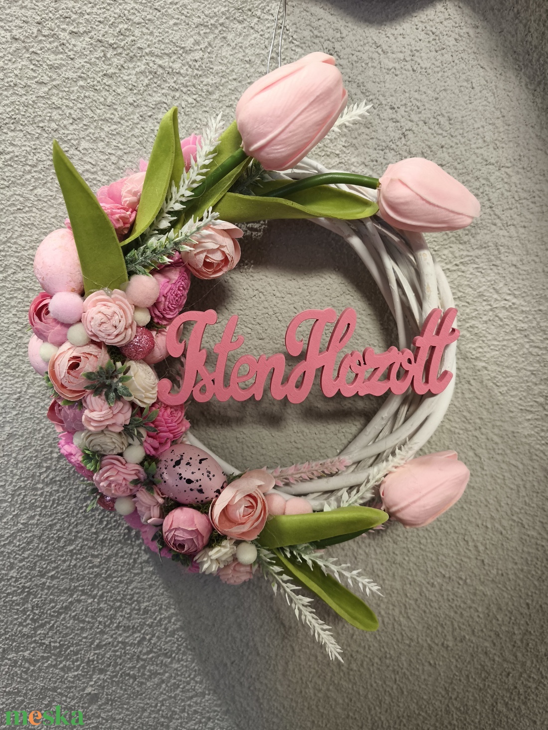 Tavaszi kopogtató - Isten H rózsaszín  - otthon & életmód - dekoráció - ajtó- és ablak dekoráció - ajtódísz & kopogtató - Meska.hu