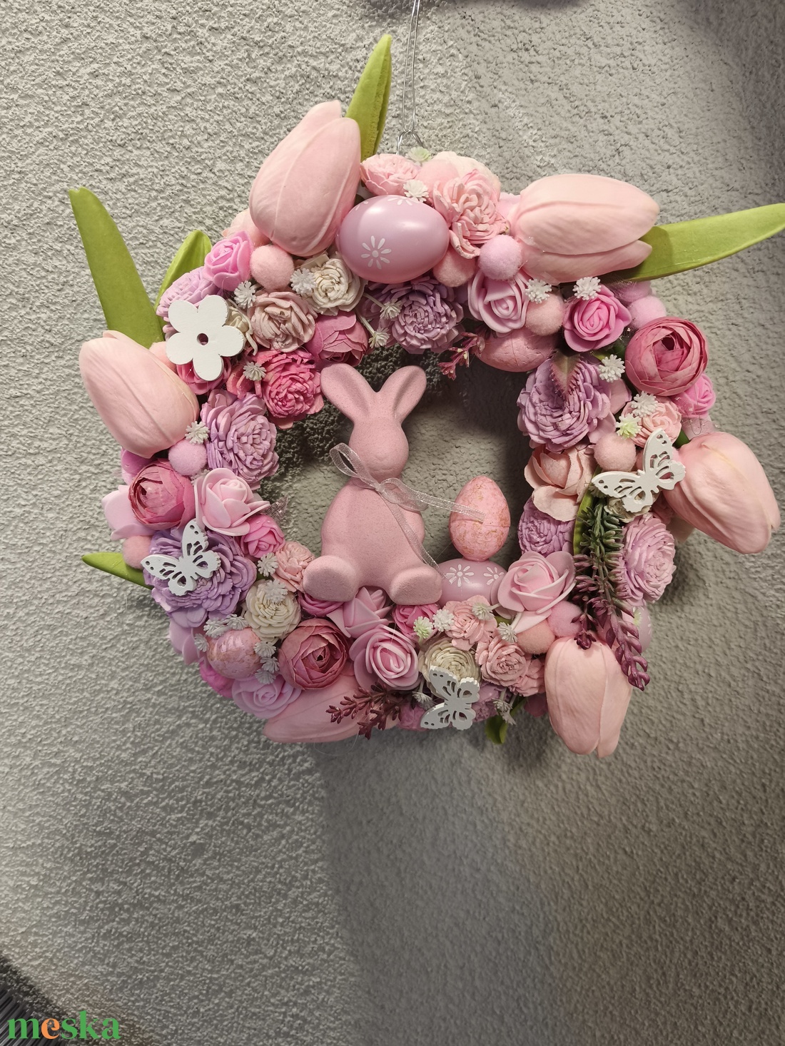 Tavaszi kopogtató - Nyuszka Rózsaszín  - otthon & életmód - dekoráció - ajtó- és ablak dekoráció - ajtódísz & kopogtató - Meska.hu