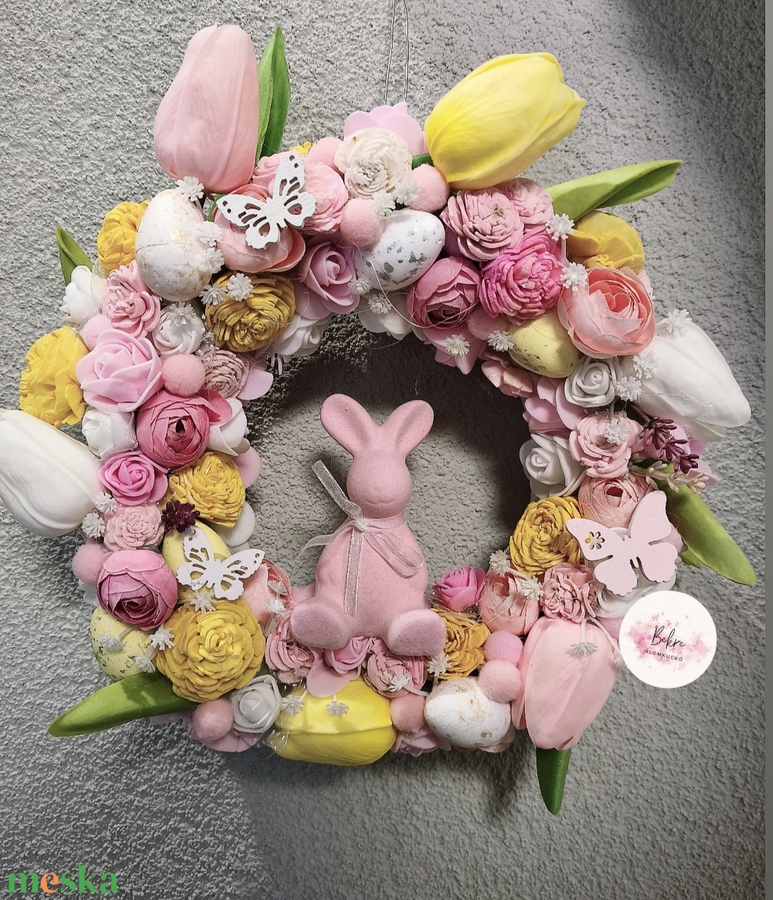 Tavaszi kopogtató - Nyuszka sárga  - otthon & életmód - dekoráció - ajtó- és ablak dekoráció - ajtódísz & kopogtató - Meska.hu