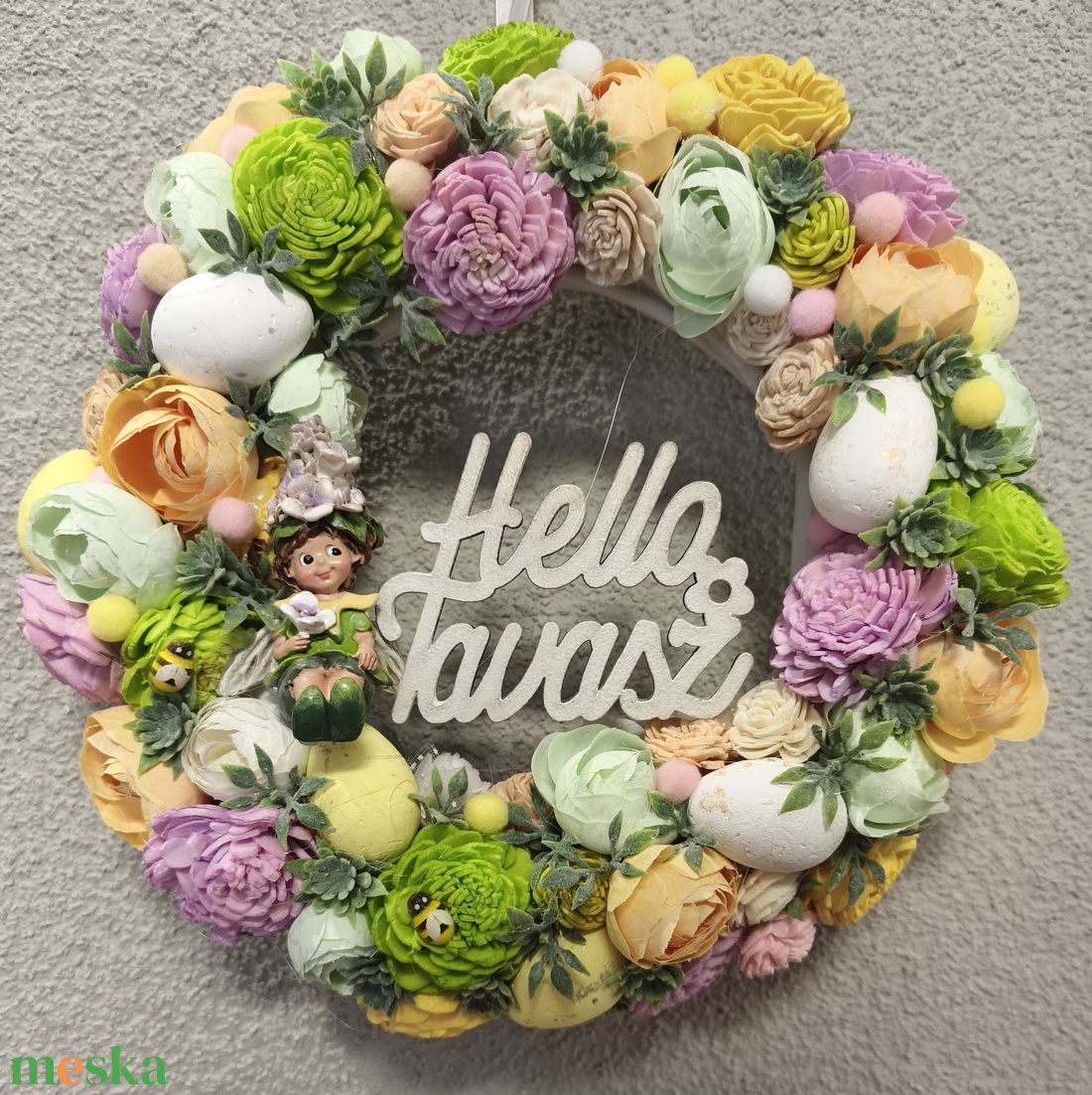 Tavasz tündéres kopogtató - lilás - ünnepi díszek, dekorációk - húsvéti díszek és dekorációk - húsvéti ajtódísz, kopogtató - Meska.hu